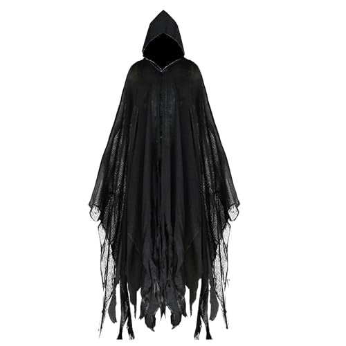 Halloween Hooded Cloak Medieval Renaissance Cloak Wizard Robe with Hooded for Adult Linen Hooded Cloak
