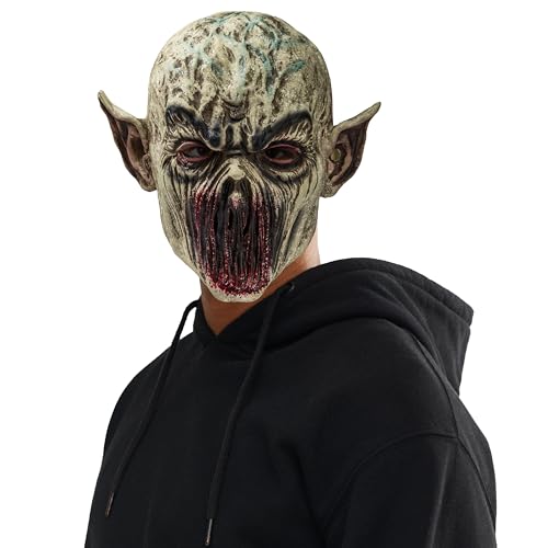 Spooktacular Creations Scary Halloween Zombie Mask, Full Head Horror Alien Ghost Devil Face Mask, Creepy Latex Monster Cap Masks for Adult Cosplay Halloween Costume Accessory, Party Dress Up
