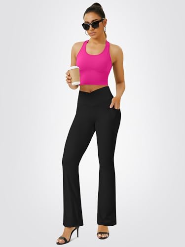 Fohofo Yoga Pants Women With Pockets Crossover High Waisted Bootcut