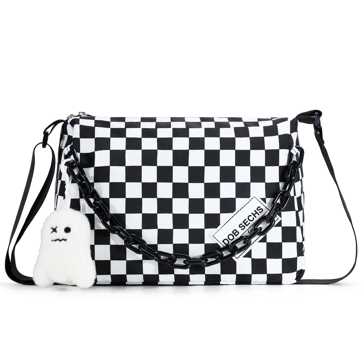 Black & White Checkered Crossbody Messenger Bag