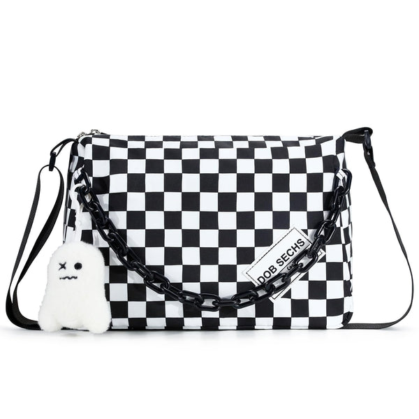 Black & White Checkered Crossbody Messenger Bag