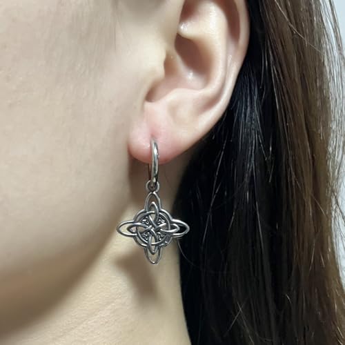 Witches Knot Earrings, Stainless Steel Dangle Earrings Celtic Knot Triquetra Trinity