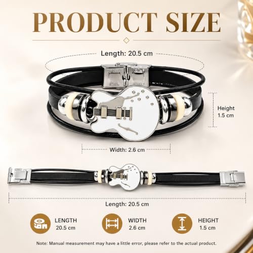 Retro Guitar Leather Bracelet for Man Women Unique Bead Braided Handmade Ethnic Tribal Cuff Multi-Layer Cords Wrap Music Shape Punk Rock Jewelry Gifts Wristband