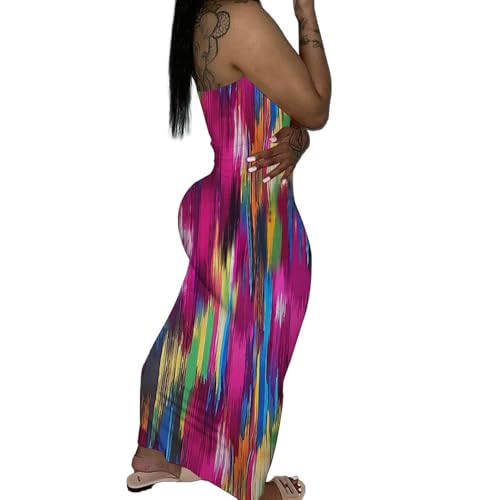 PINSV Women Maxi Strapless Dress Bodycon Tube Dresses