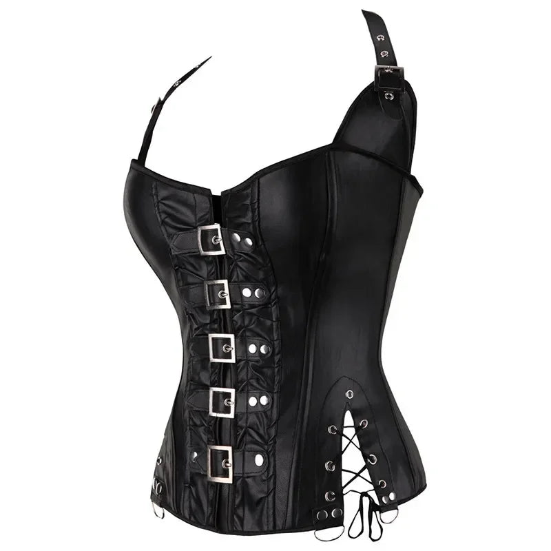 Halterneck Faux Leather Gothic Corset Top