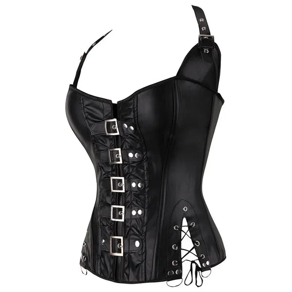 Halterneck Faux Leather Gothic Corset Top