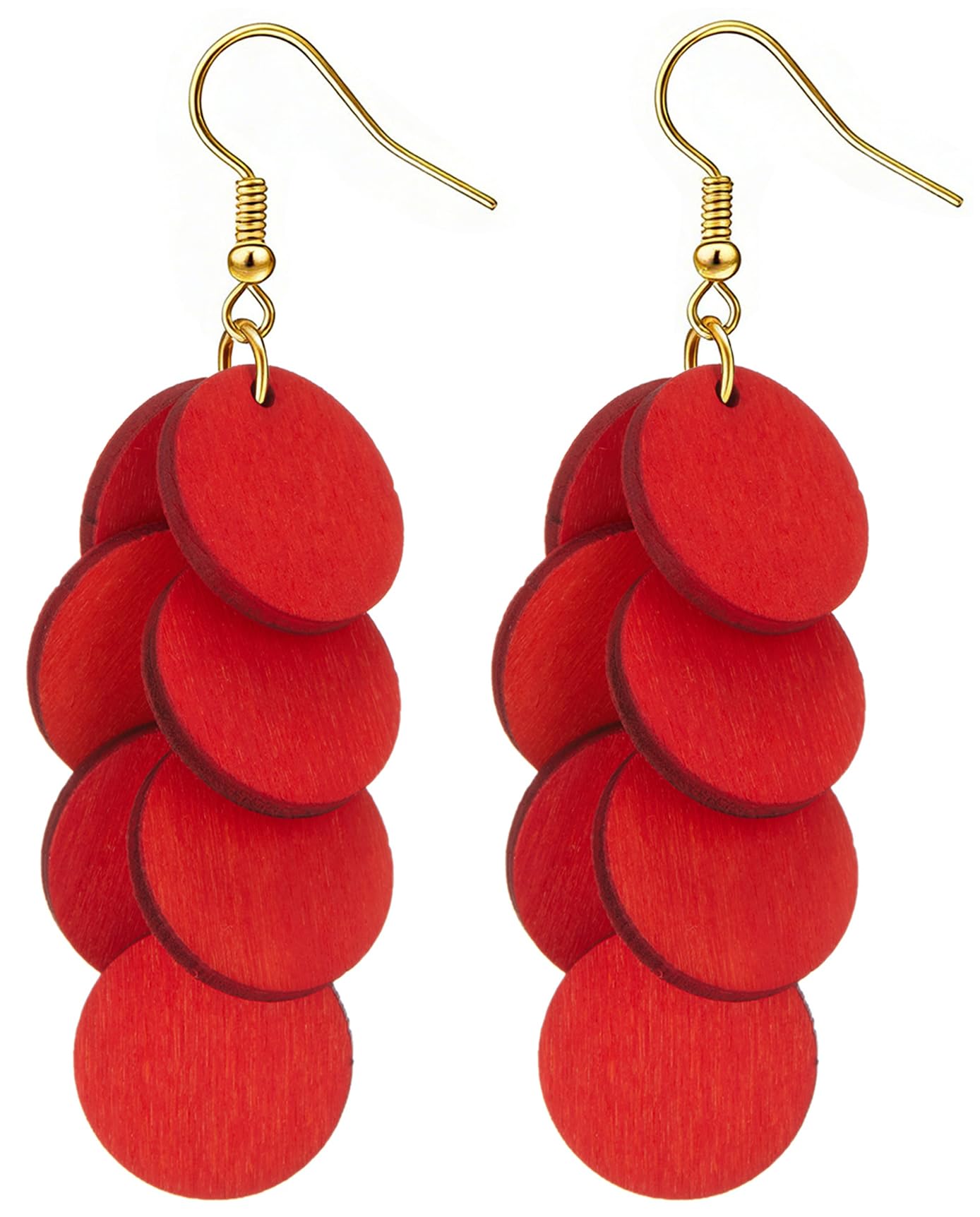 Bohemian Wooden Layered Disc Dangle Earrings