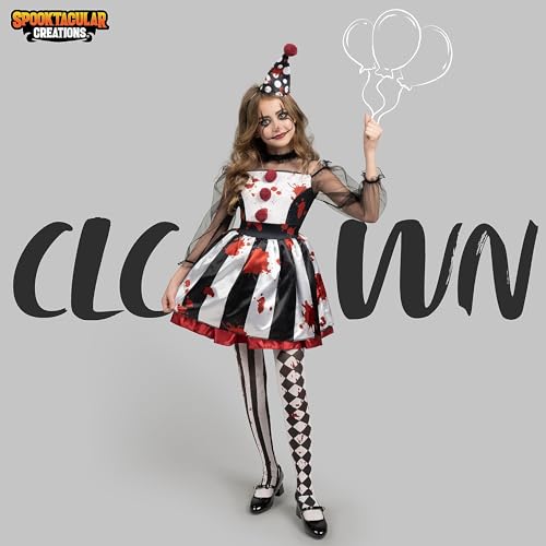 Spooktacular Creations Girls Clown Costume, Scary Clown Costume, Black and White Bloody Jester Dress for Girls