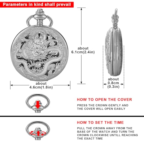 Dragon Design Quartz Pocket Watch Roman Numerals with Chain Birthdays