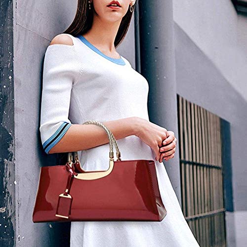 Patent Leather Structured Shoulder Handbag — Evening Party Satchel & Crossbody Top Handle Bag