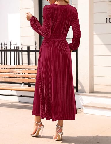 ZESICA Women's Velvet Wedding Guest Cocktail Long Sleeve Winter Dress