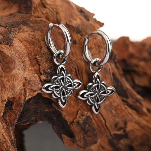 Witches Knot Earrings, Stainless Steel Dangle Earrings Celtic Knot Triquetra Trinity