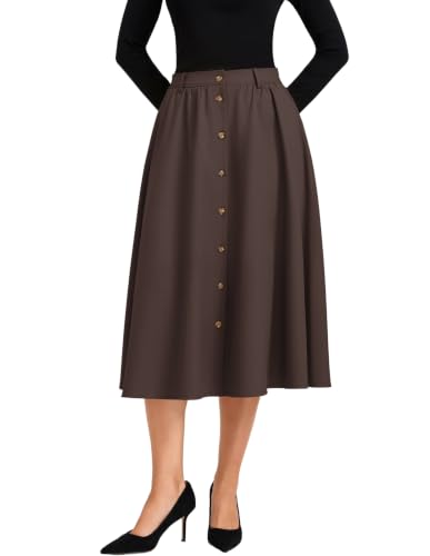 Belle Poque Women Midi Skirts High Waisted A Line Skirt with Pockets