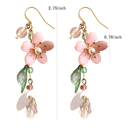 Pink Flower Asymmetric Dangle Earrings