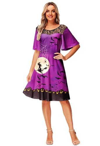 Women Halloween Dress Lace Flutter Sleeve A-Line Party Dresses