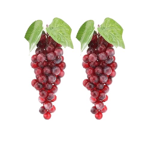 2PCS Red Rubber Grape Simulation Fruit Party Bar Cabinet Decoration Home Garden Wedding Decoration Fruit Photography Props Teaching Props Enlightenment (60 Grains)