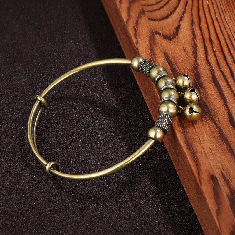 2Pcs Vintage Copper Retro Bell Bracelet Intricately Crafted with Timeless Design Adjustable Push-Pull Mechanism for Men Women