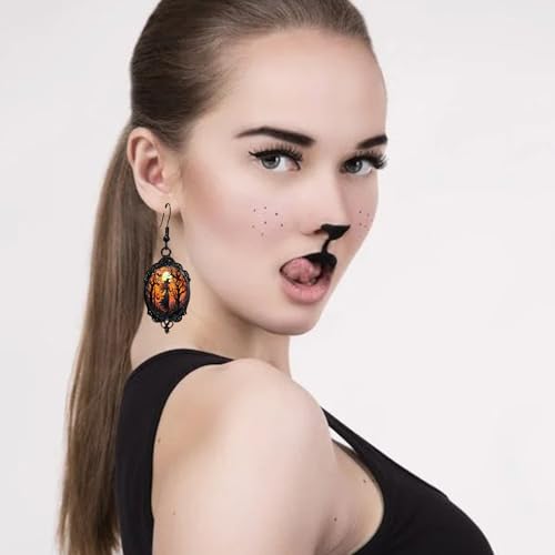 Vintage Halloween Earrings Gothic Mystery Witch Cameo Earrings Vintage Punk Crystal Glass Witch Dangle Earrings Victorian Jewelry for Women