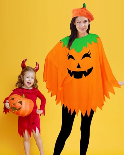 CONGRU Pumpkin Costume for Women Adult,Pumpkin Poncho Halloween Costume Set