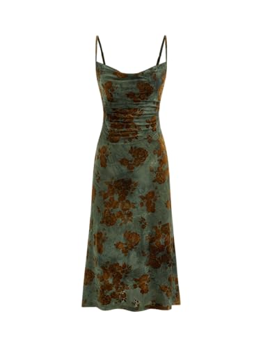 CIDER Womens Velvet Dress Floral Sleeveless Midi Wedding Guest Dresses Main image