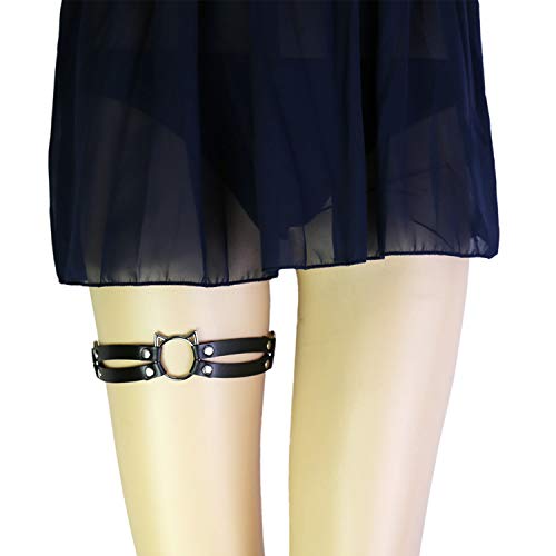 2pcs Adjustable Faux Leather Leg Garter, Elastic Punk Thigh Straps for Ladies