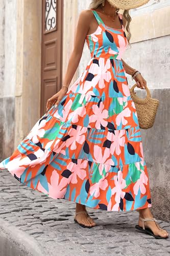 PRETTYGARDEN Womens 2026 Summer Dresses Fashion Clothing Floral Maxi Dress Ruffle Long Flowy Boho Beach Vacation Sundresses