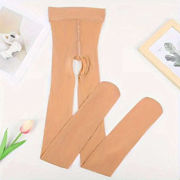 8D Oil Gloss High Waist Open Pantyhose
