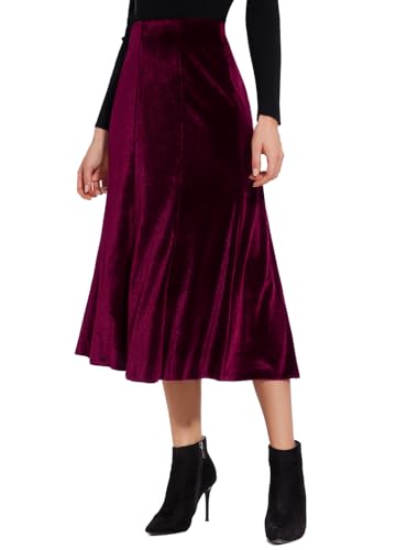 Women’s Elegant Vintage Velvet Midi Skirt Flowy 8-Panel Design Main image
