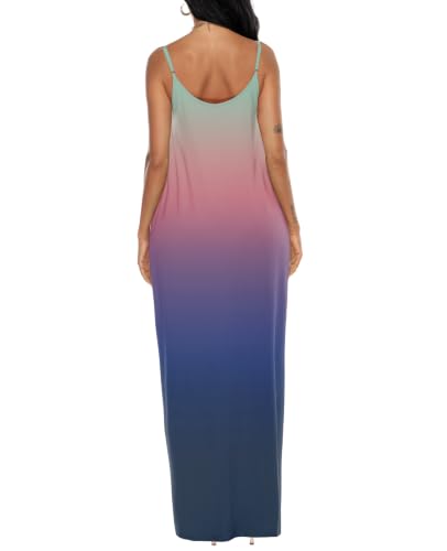 OFEEFAN Women's Maxi Dresses Summer Spaghetti Strap Dress with Pockets