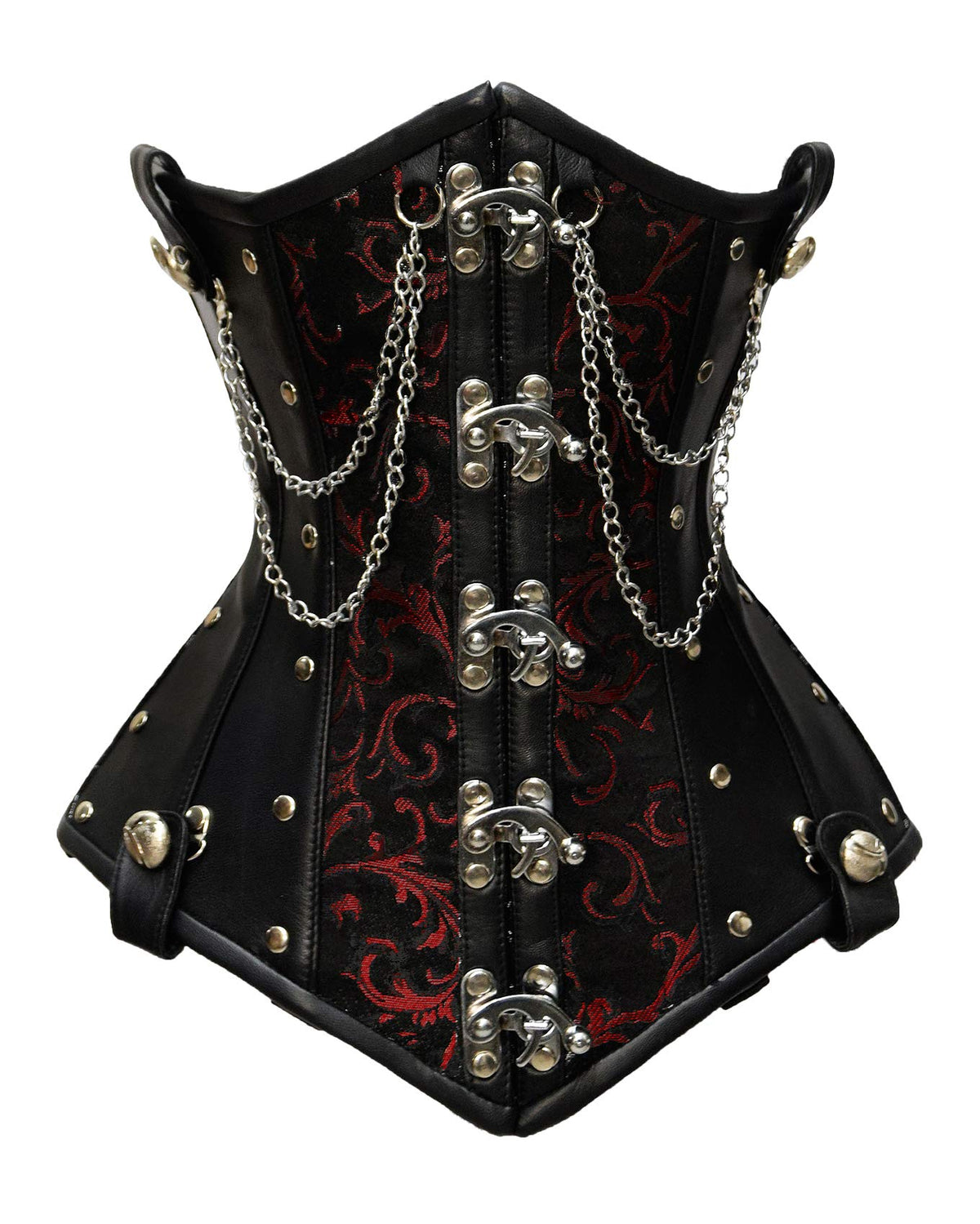 Double Steel Boned Brocade Faux Leather Underbust Corset