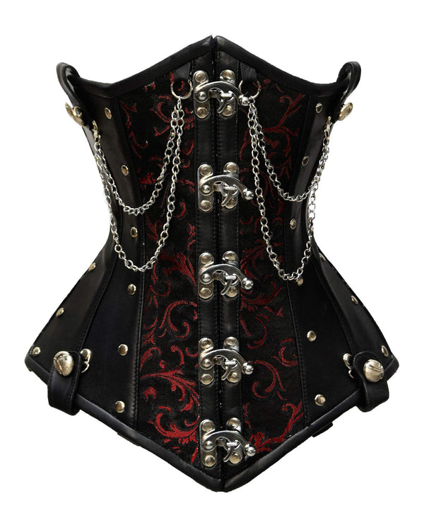 Double Steel Boned Brocade Faux Leather Underbust Corset