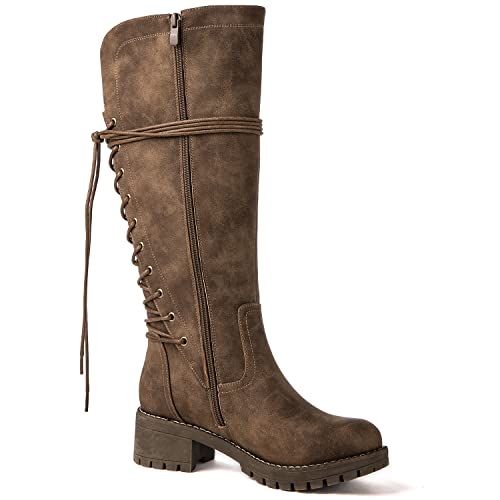 GLOBALWIN Women's Lace Up Back Knee High Fashion Boots