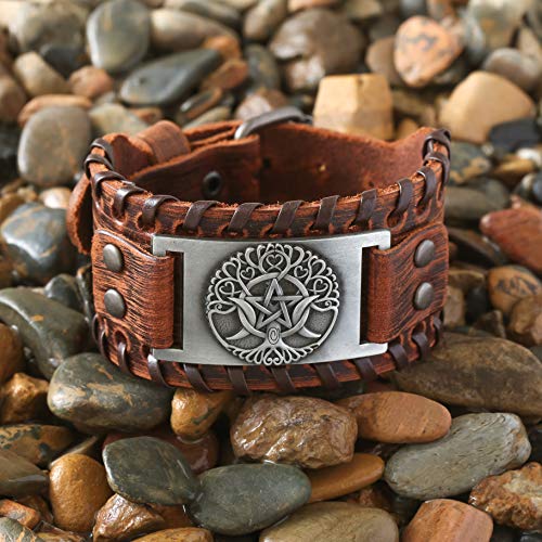 HAQUIL Viking Wiccan Egytian Black Brown Wide Leather Wristband Bracelet Ancient Medieval Jewelry Gift for Men