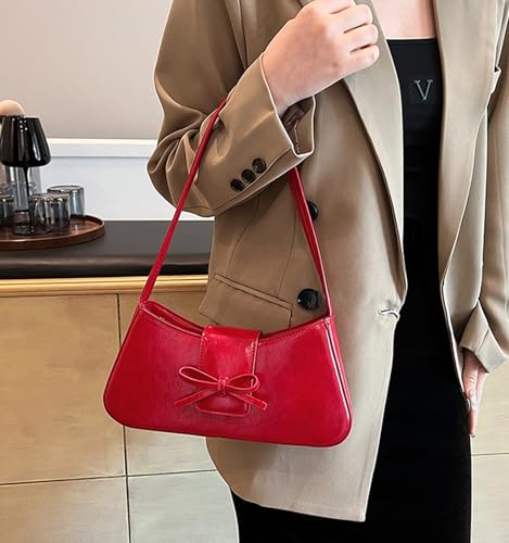 Shoulder Bag for Women — Trendy Y2K Patent Leather Bow Hobo