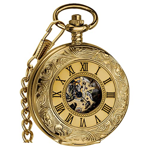 Mechanical Skeleton Pocket Watch with Chain