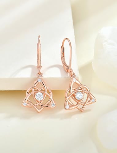 Starchenie Celtic Knot Earrings Sterling Silver Trinity Love Knot Leverback Earrings Birthstone Jewelry for Women