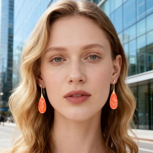 Chalcedony Stone Copper Teardrop Drop Earrings