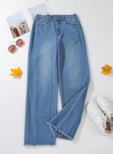 Sidefeel Women's Wide Leg Jeans High Waisted Stretchy Raw Hem