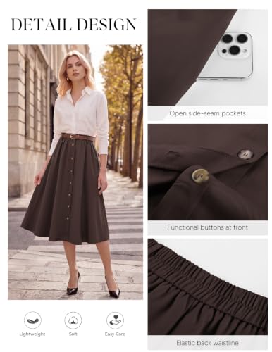 Belle Poque Women Midi Skirts High Waisted A Line Skirt with Pockets