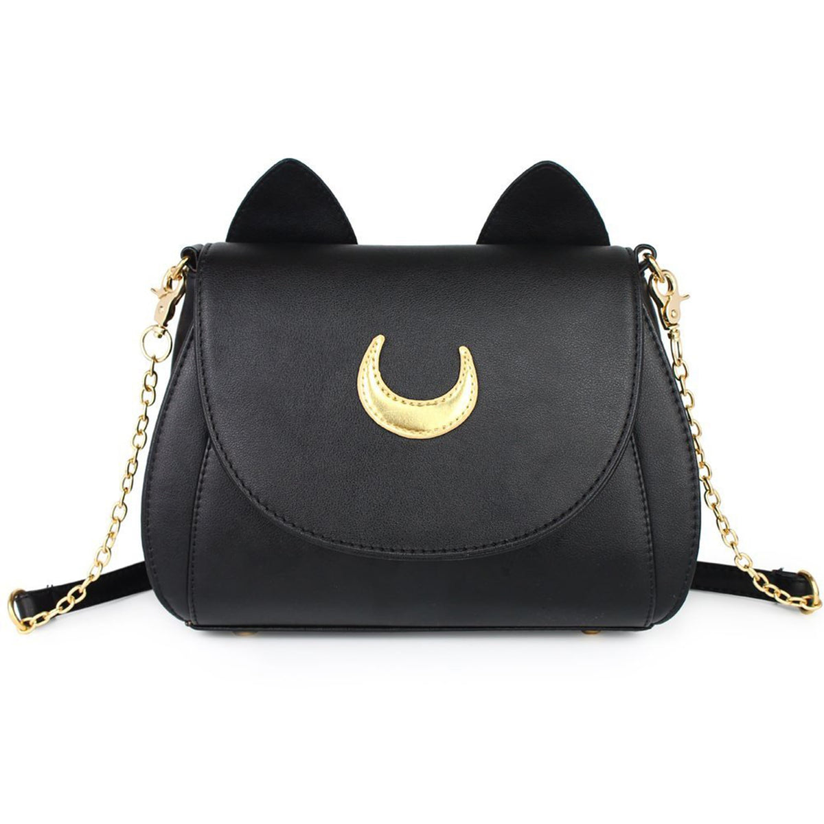 Women's Moon PU Leather Gothic Crossbody Cat Handbag — Black Shoulder Bag