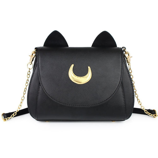 Women's Moon PU Leather Gothic Crossbody Cat Handbag — Black Shoulder Bag