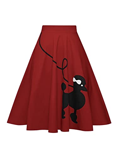 ZEZCLO Women Poodle Skirt Midi skirt 50s Vintage Pleated A-line Skirts