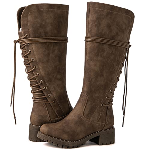 GLOBALWIN Women's Lace Up Back Knee High Fashion Boots
