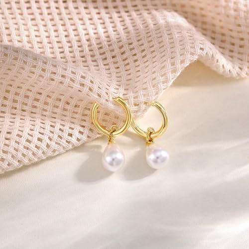Robaice Pearl Earrings for Women, 14K Gold Plated Dangle Drop Earrings