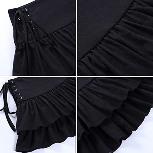 Womens Gothic Skirt Layered Ruffles Mini Emo Y2k Skirt Set