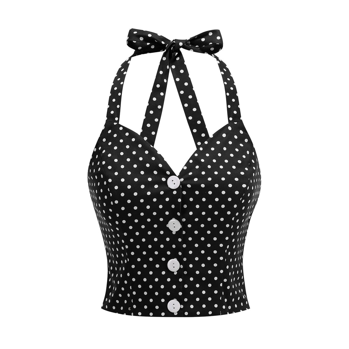 Vintage Tops for Women 1950s Polka Dot 50s Pin up Rockabilly Top Halter V Neck Pinup Retro Tops 50's Vintage Blouses Tank Top