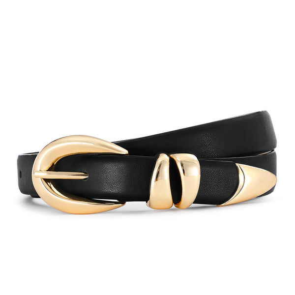 Belts For Women With Gold Buckle – Adjustable Black Leather Belt For