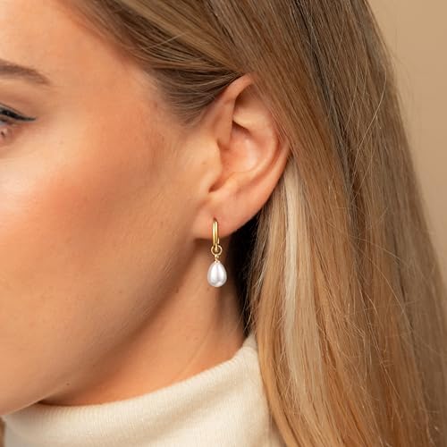 Robaice Pearl Earrings for Women, 14K Gold Plated Dangle Drop Earrings