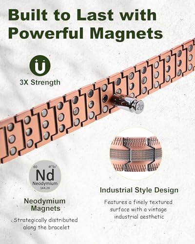 Copper Bracelet for Men-3X Strength Magnetic Bracelet-Ring Set