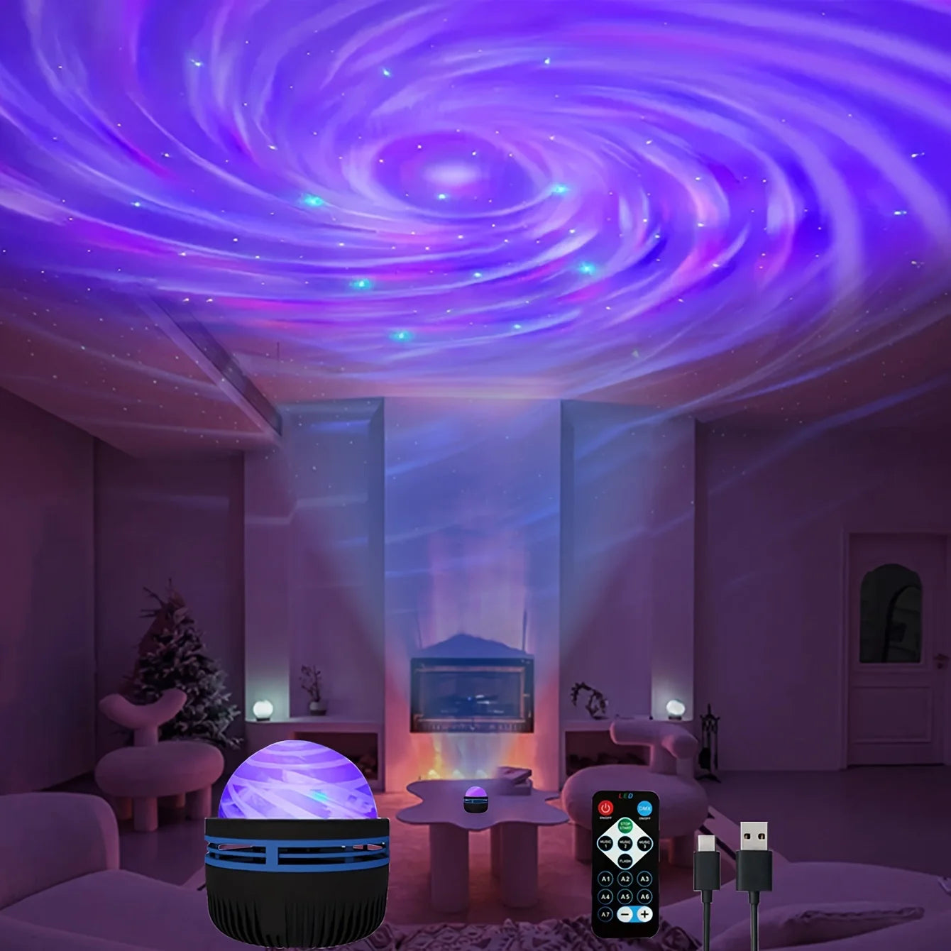 Starry sky Galaxy Lamp Projector LED Night Light Remote Control Sound Active 5v USB Charging 7 Mo...